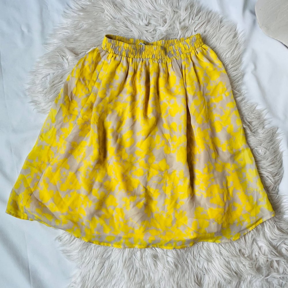 Pippa Skirt Womens 0 Elastic Waist‎ Yellow Patterned Pleated Skirt Full Skirt